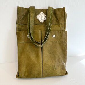 Vintage BCBG Maxazria Pocket Satchel with Logo Turn Lock Green Y2K Cool Slouchy